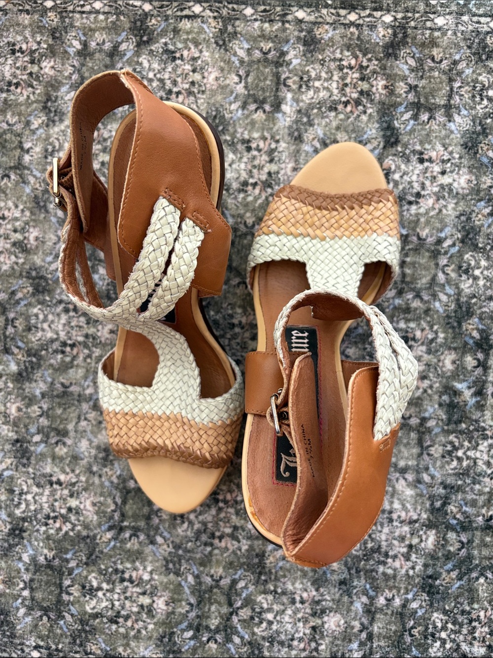Juicy Couture Y2K Christa Braided Tan and Cream Block Heel with ankle strap